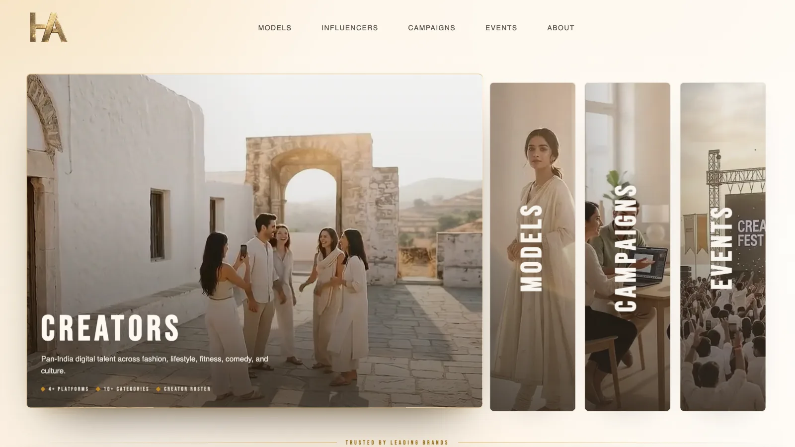 Hunks & Angels’ live website showing its model, campaign and event services